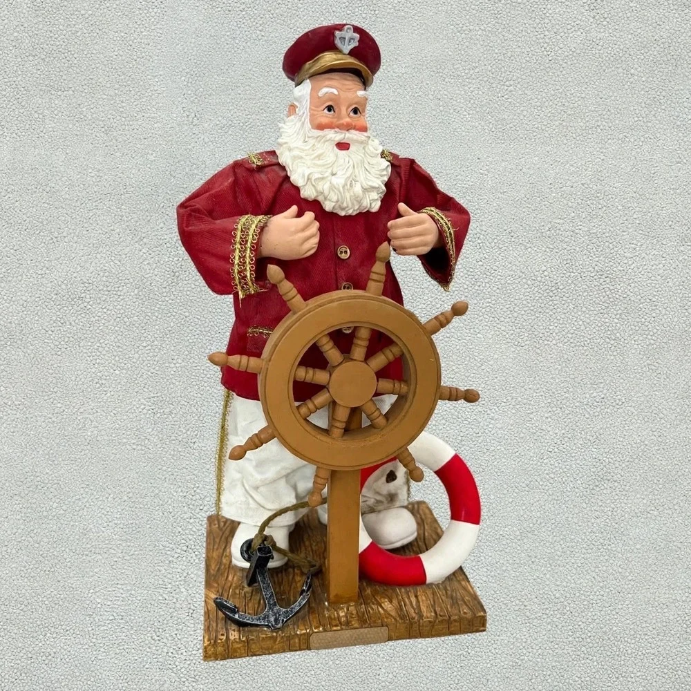 Nautical Sea Captain Santa Claus Figurine Ships Wheel Anchor Christmas Decor
